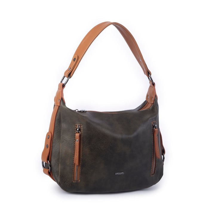 Nas Bag Çok Gözlü Kadın Omuz ve Çapraz Çanta (33x25 cm ) Haki Raven 