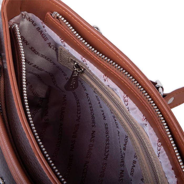 Nas Bag Kadın Çok Gözlü  Ayarlanabilir Askılı Omuz ve Çapraz Çanta Kahve  Taba  Lopez