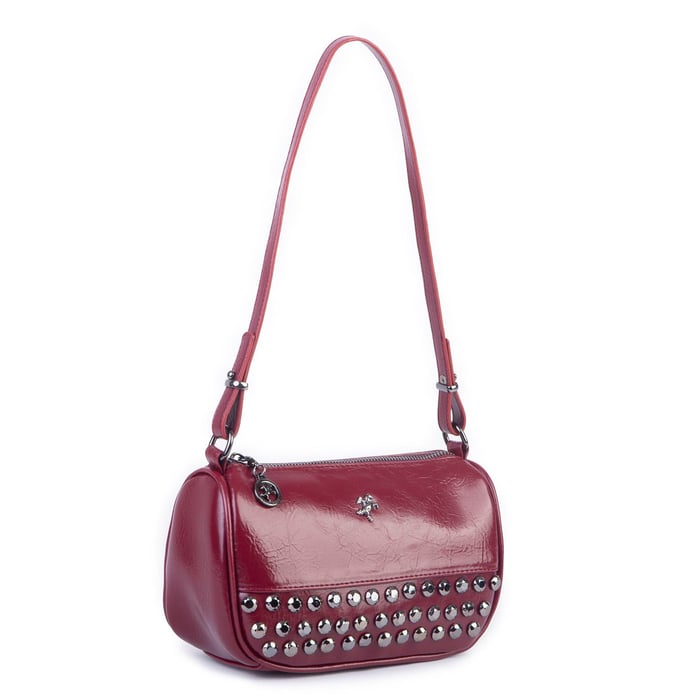 Nas Bag Mini Kadın Taşlı Zımbalı Omuz ve Çapraz Baget Çanta Bordo Yankı