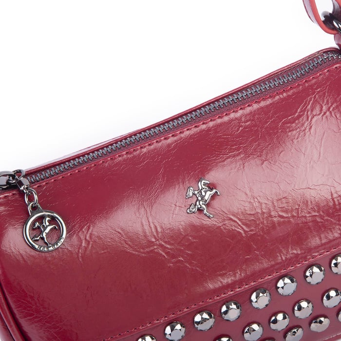 Nas Bag Mini Kadın Taşlı Zımbalı Omuz ve Çapraz Baget Çanta Bordo Yankı