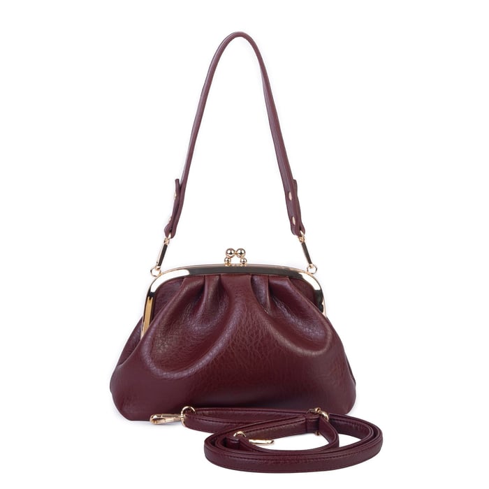 Nas Bag Mini Omuz ve Çapraz Vintage Burslu Çanta (23x15 cm)  Bordo Victoria