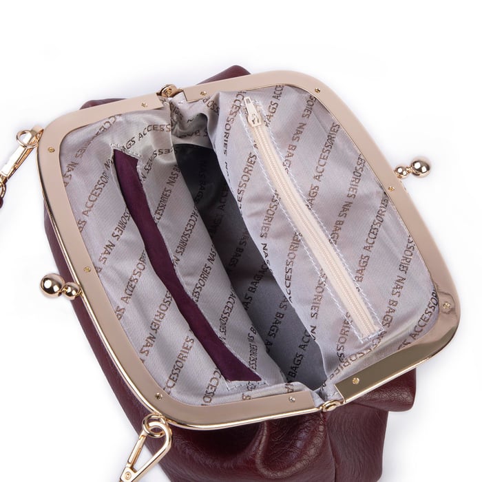 Nas Bag Mini Omuz ve Çapraz Vintage Burslu Çanta (23x15 cm)  Bordo Victoria