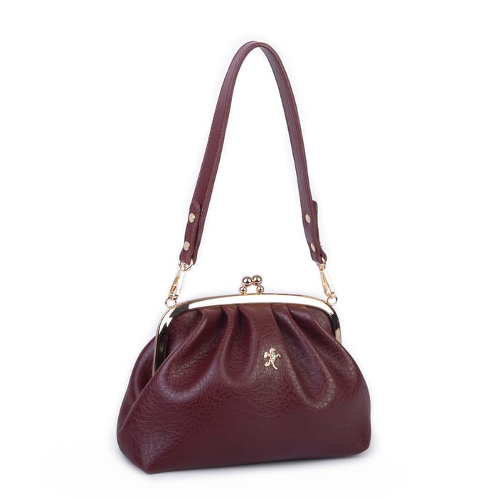 Nas Bag Mini Omuz ve Çapraz Vintage Burslu Çanta (23x15 cm)  Bordo Victoria