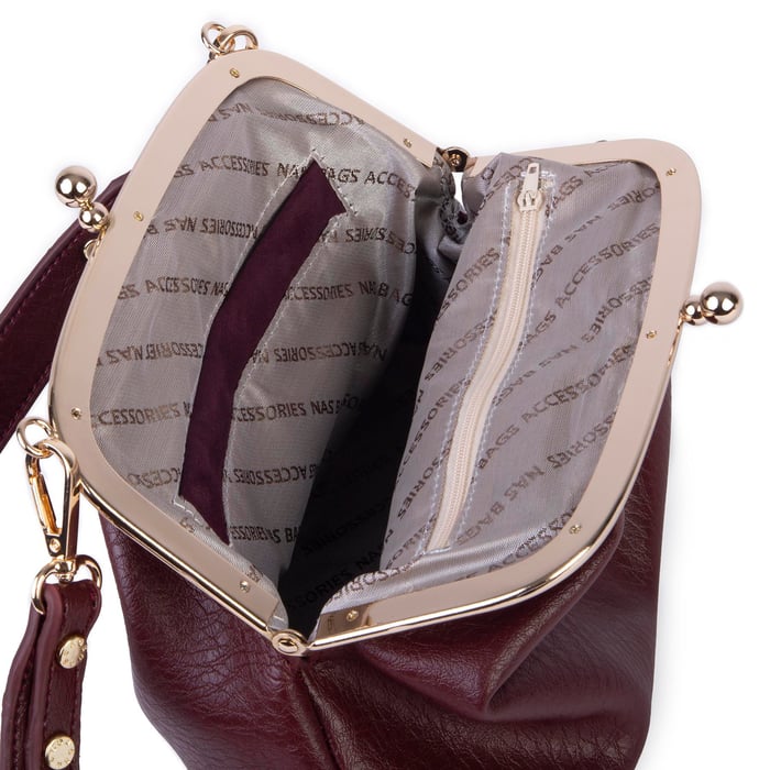 Nas Bag Mini Omuz ve Çapraz Vintage Burslu Çanta (23x15 cm)  Bordo Victoria
