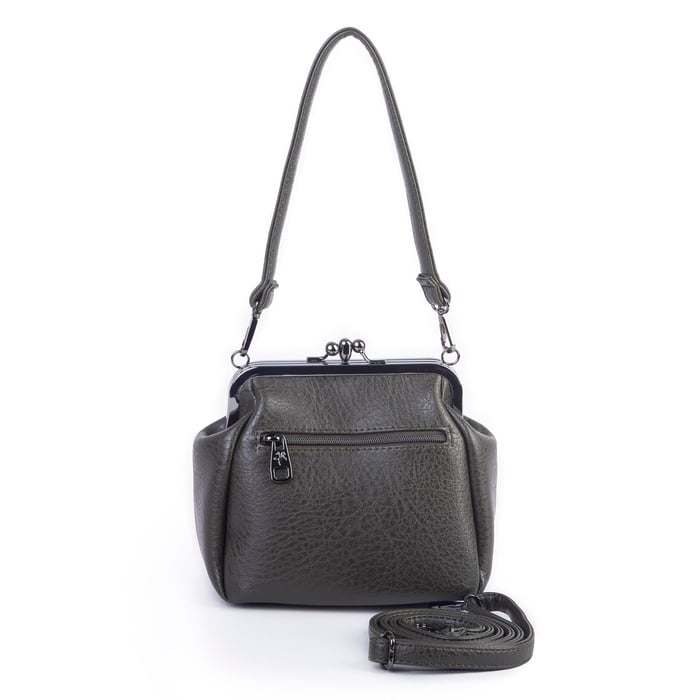 Nas Bag Mini Vintage Burslu Klipsli Kadın Omuz ve Çapraz Çanta Yeşil Victoria ( 20x17 cm)