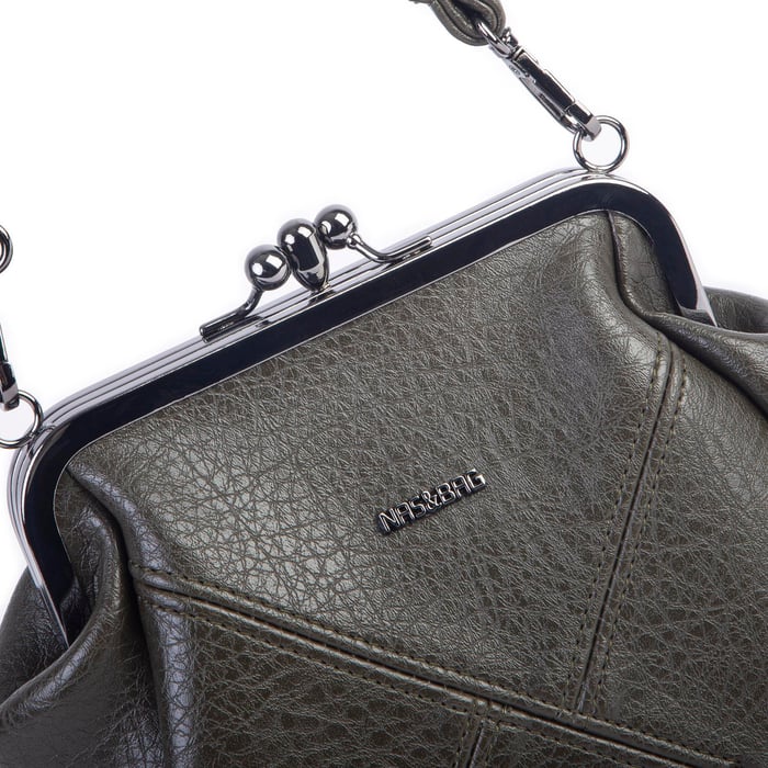 Nas Bag Mini Vintage Burslu Klipsli Kadın Omuz ve Çapraz Çanta Yeşil Victoria ( 20x17 cm)