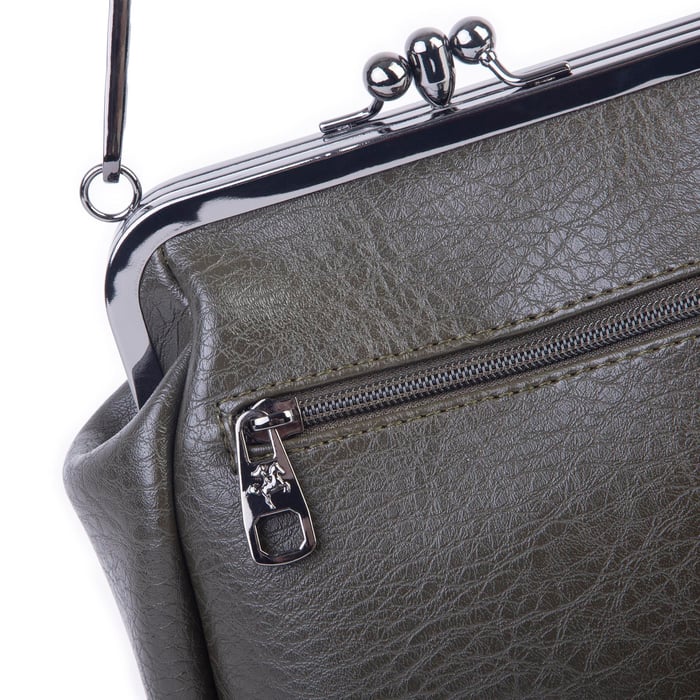 Nas Bag Mini Vintage Burslu Klipsli Kadın Omuz ve Çapraz Çanta Yeşil Victoria ( 20x17 cm)