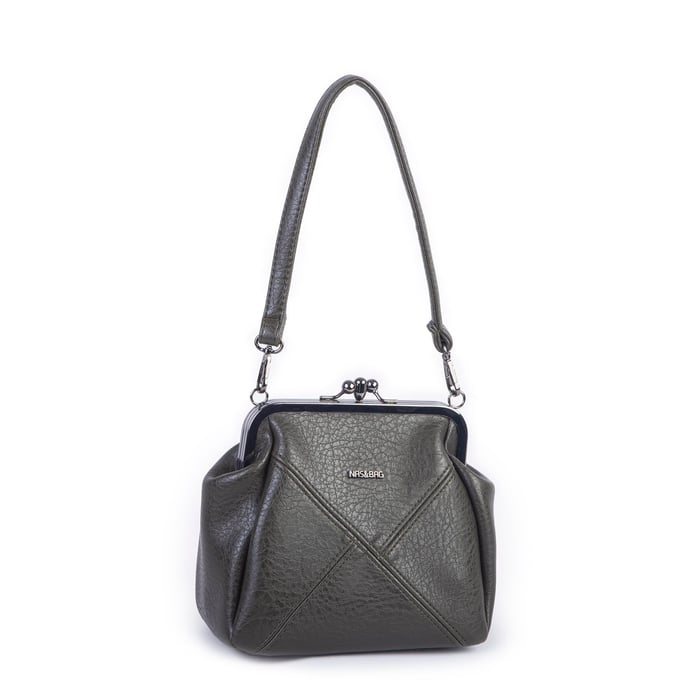 Nas Bag Mini Vintage Burslu Klipsli Kadın Omuz ve Çapraz Çanta Yeşil Victoria ( 20x17 cm)
