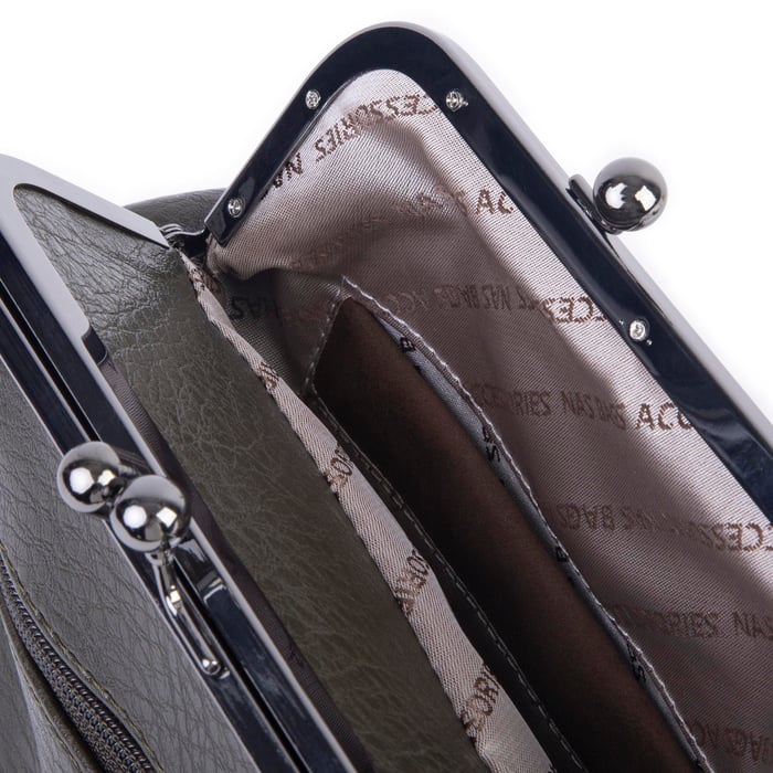 Nas Bag Mini Vintage Burslu Klipsli Kadın Omuz ve Çapraz Çanta Yeşil Victoria ( 20x17 cm)